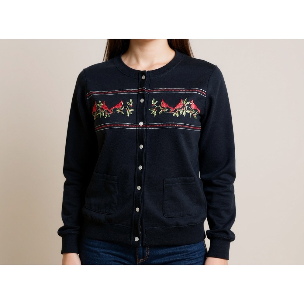 Christmas Kim Rogers Embroidered Cardigan PXL Black casual festive cottagecore